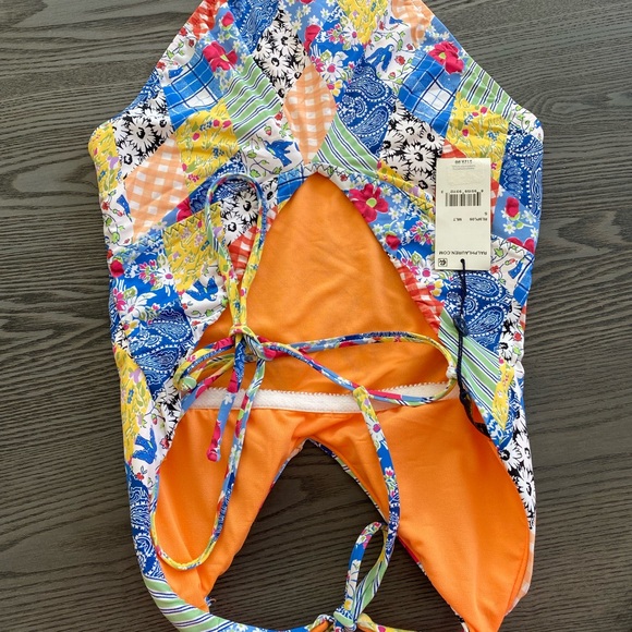 Polo Ralph Lauren Patchwork Plunge Neck One Piece Swimsuit - Picture 13 of 13